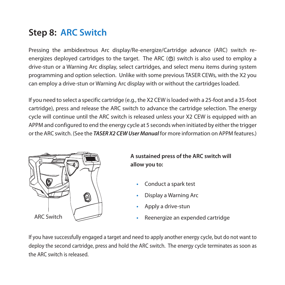 Step 8: arc switch | Taser X2 User Manual | Page 11 / 18