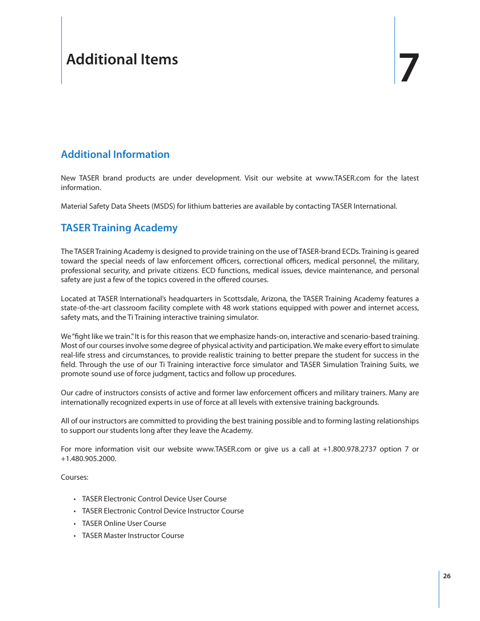 Additional items | Taser X26 User Manual | Page 26 / 28