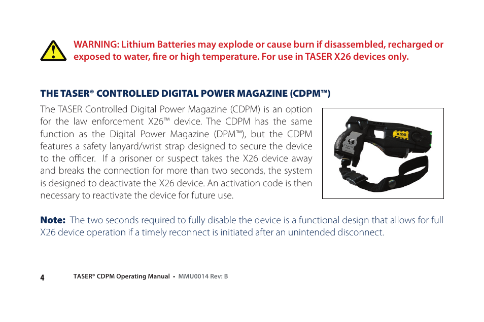 Taser X26 User Manual | Page 4 / 22