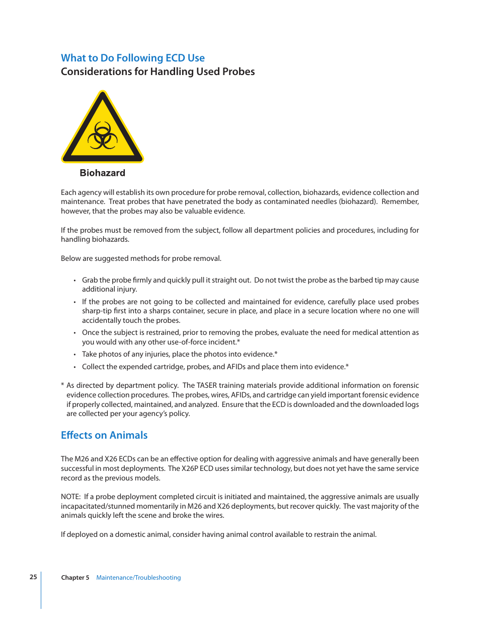 Effects on animals | Taser X26P User Manual | Page 25 / 34