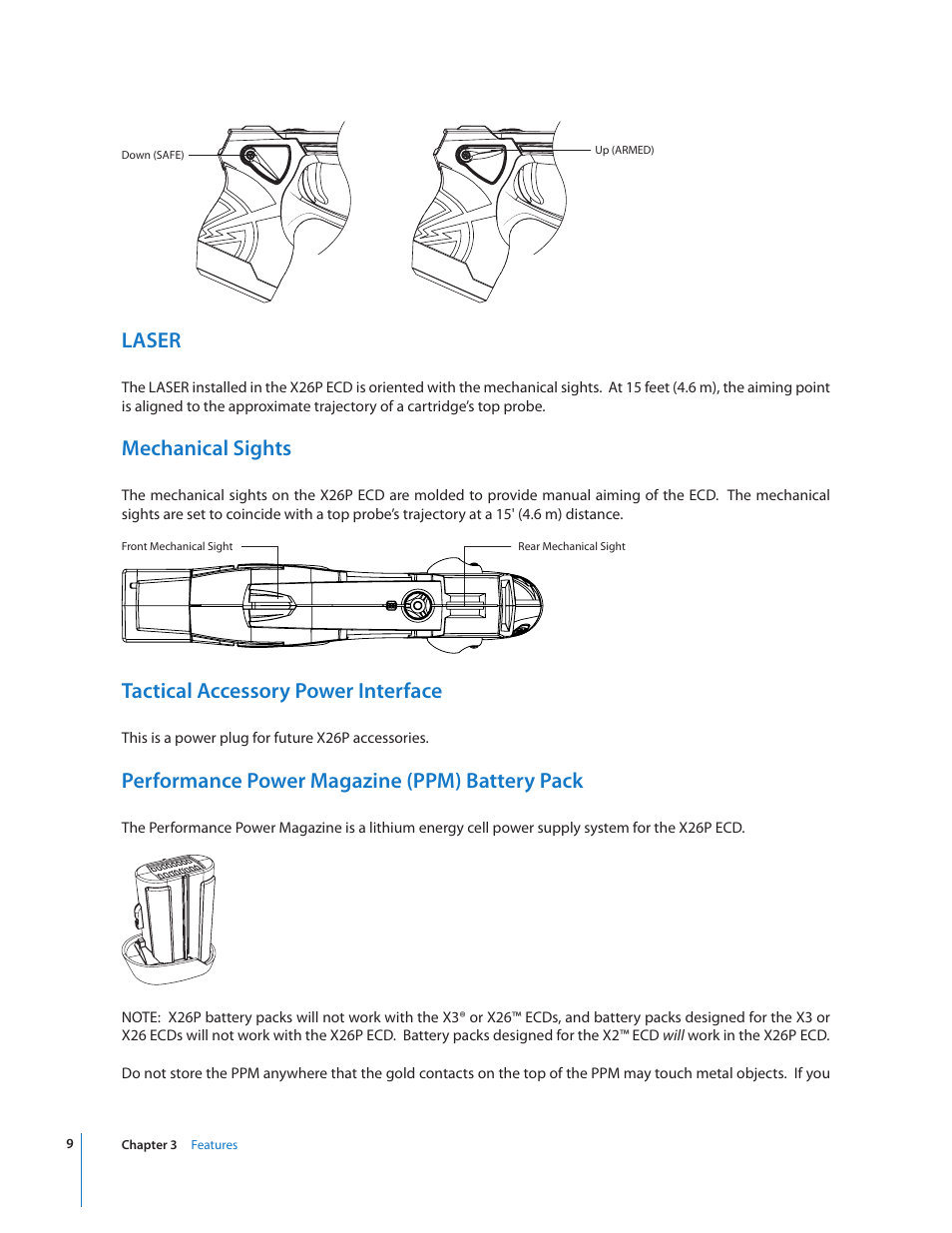 Laser, Mechanical sights, Tactical accessory power interface | Performance power magazine (ppm) battery pack | Taser X26P User Manual | Page 9 / 34