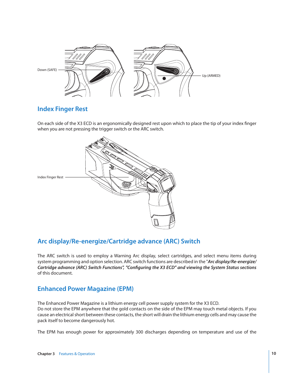 Index finger rest, Enhanced power magazine (epm) | Taser X3 User Manual | Page 10 / 63