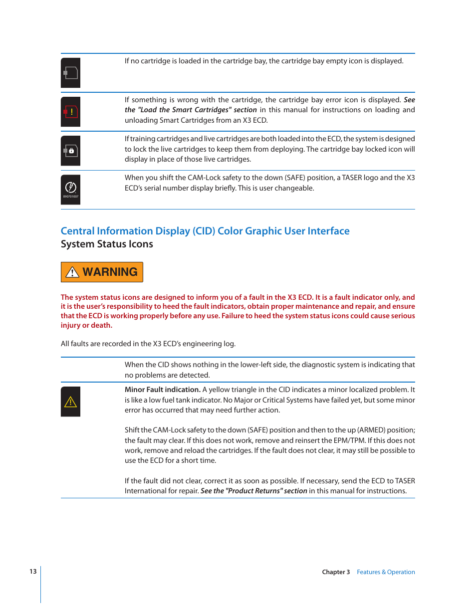 Warning | Taser X3 User Manual | Page 13 / 63