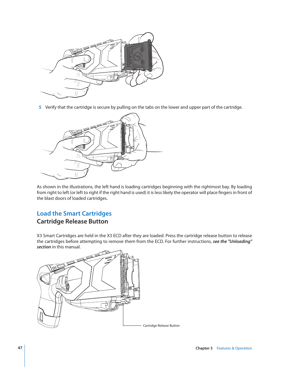 Load the smart cartridges cartridge release button | Taser X3 User Manual | Page 47 / 63