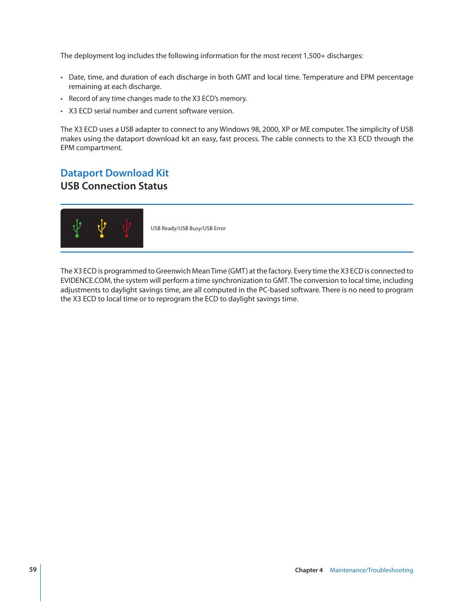 Dataport download kit usb connection status | Taser X3 User Manual | Page 59 / 63