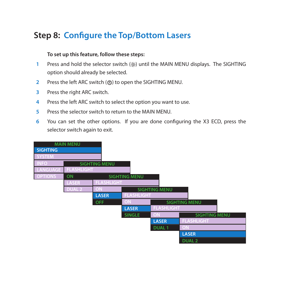 Step 8: configure the top/bottom lasers | Taser X3 User Manual | Page 11 / 20