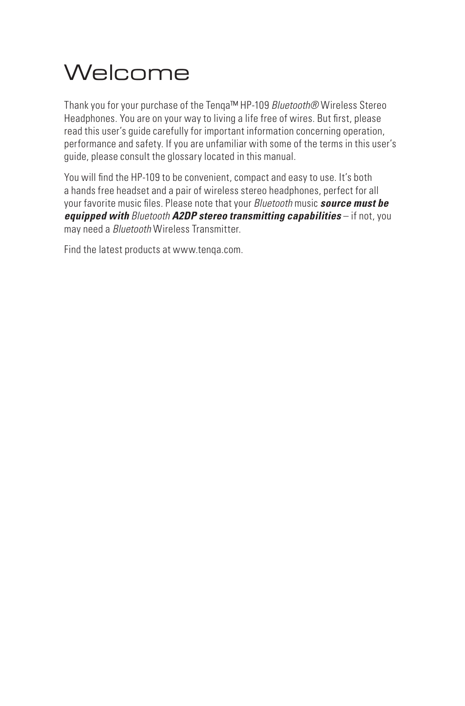Welcome | Tenqa HP-109 User Manual | Page 3 / 16