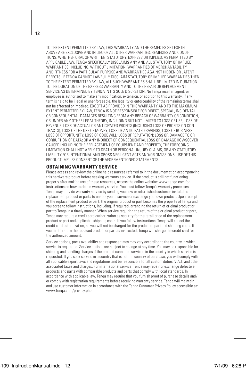 Tenqa SP-109 User Manual | Page 14 / 16