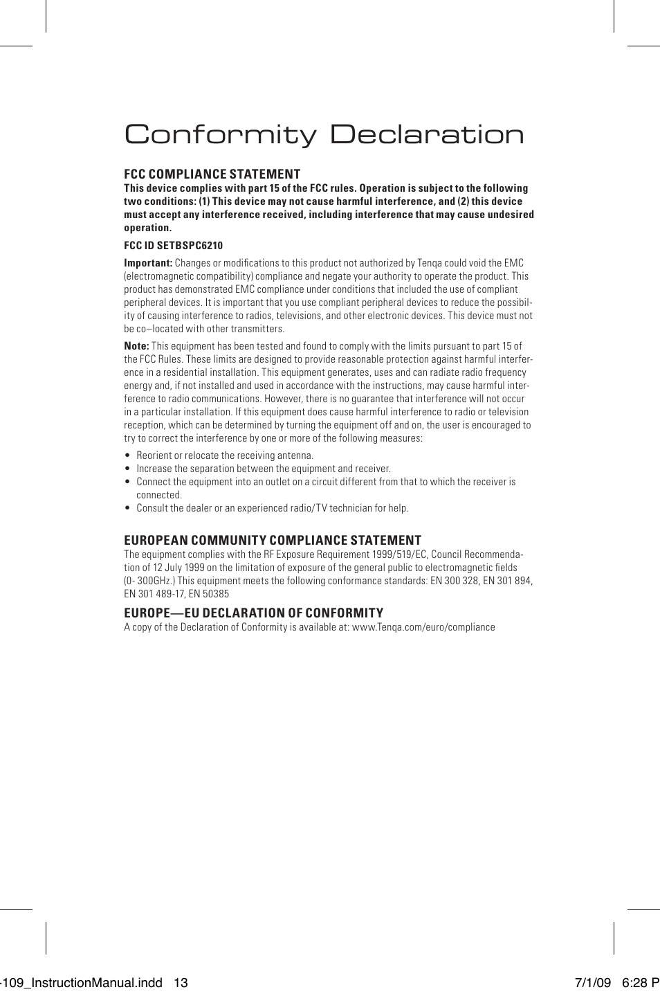 Conformity declaration | Tenqa SP-109 User Manual | Page 15 / 16