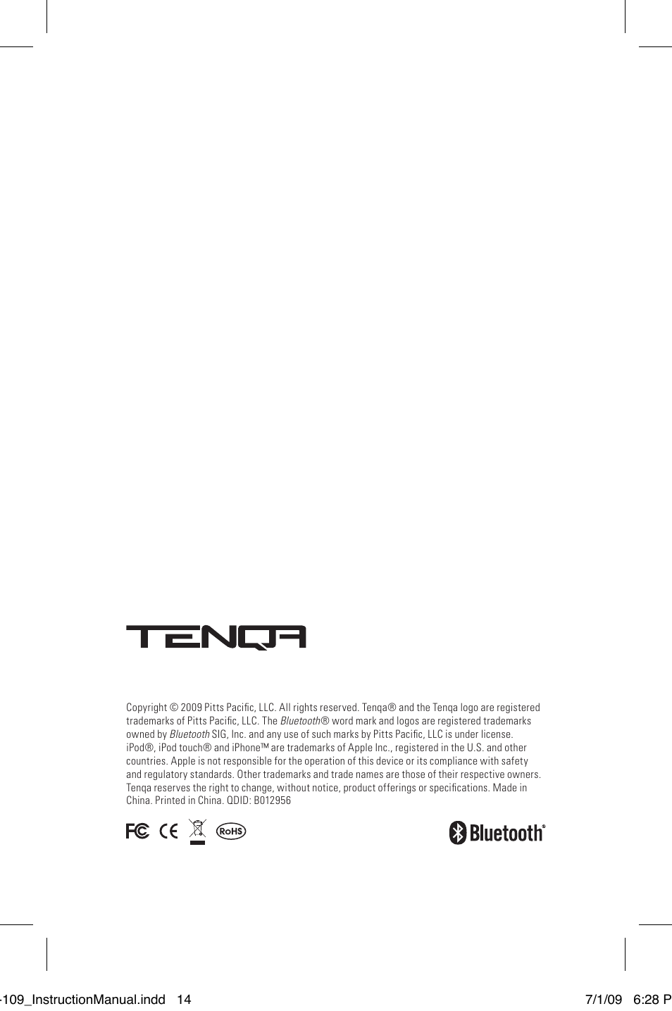 Tenqa SP-109 User Manual | Page 16 / 16