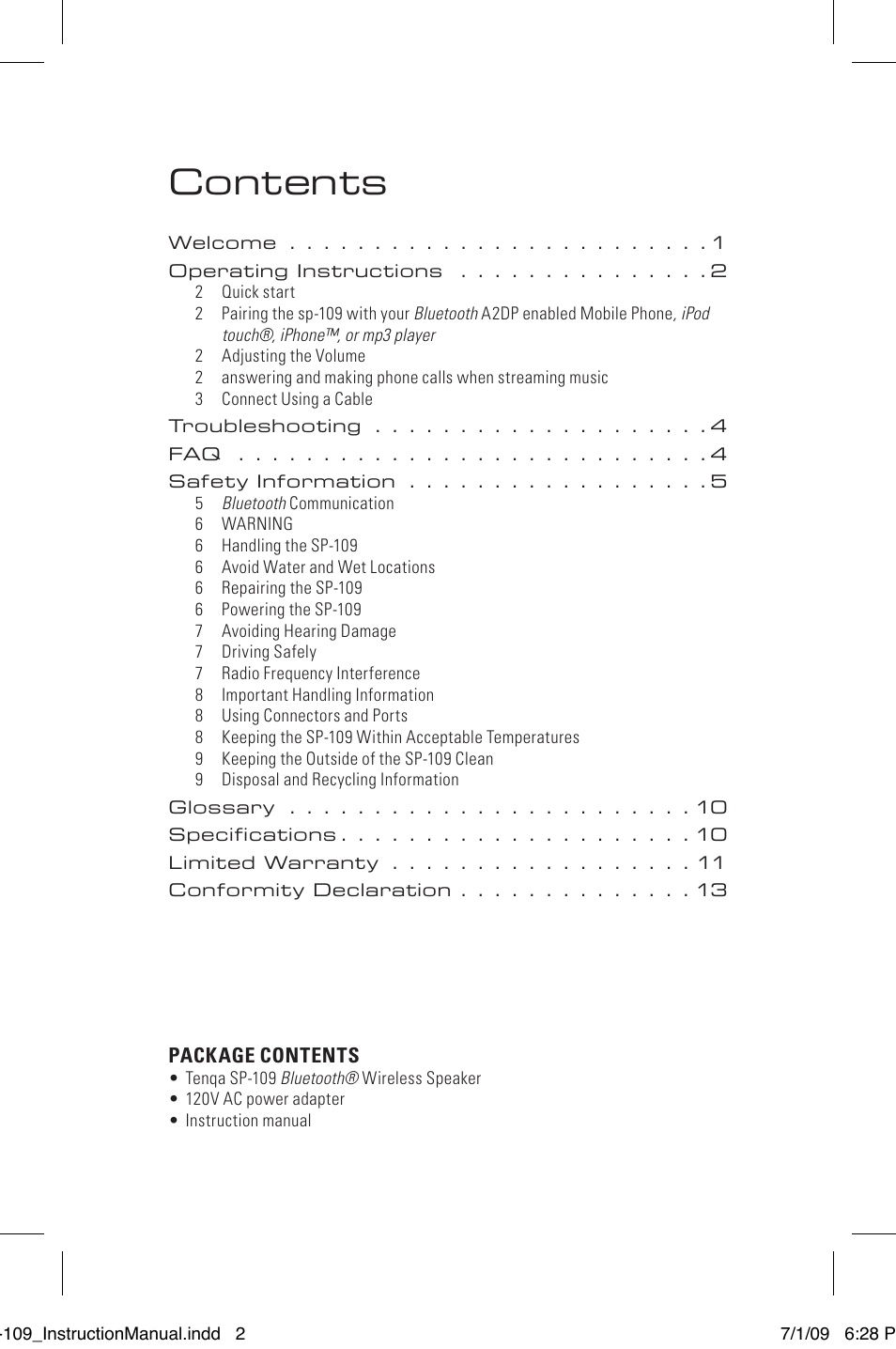 Tenqa SP-109 User Manual | Page 2 / 16