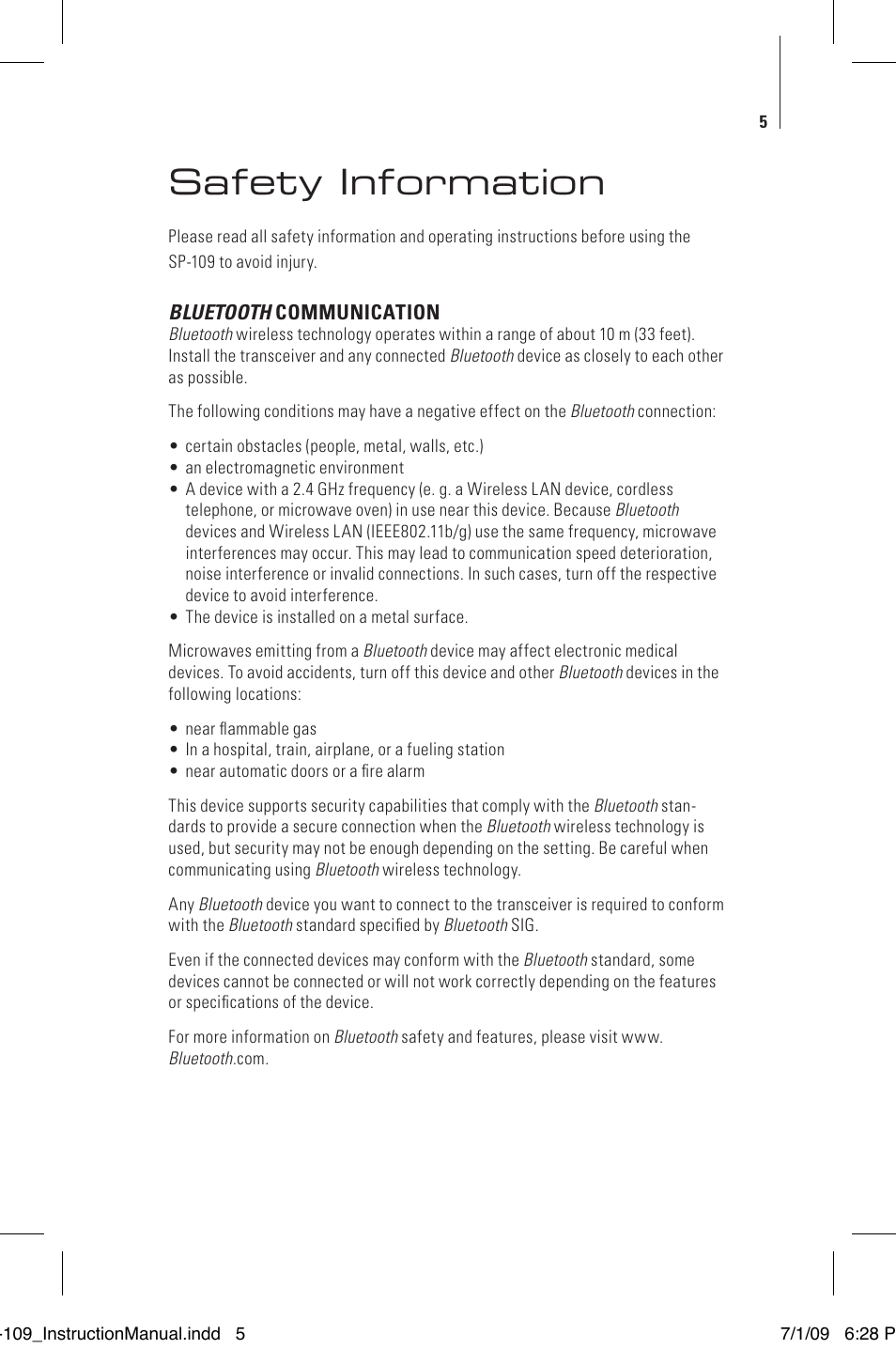 Safety information | Tenqa SP-109 User Manual | Page 7 / 16