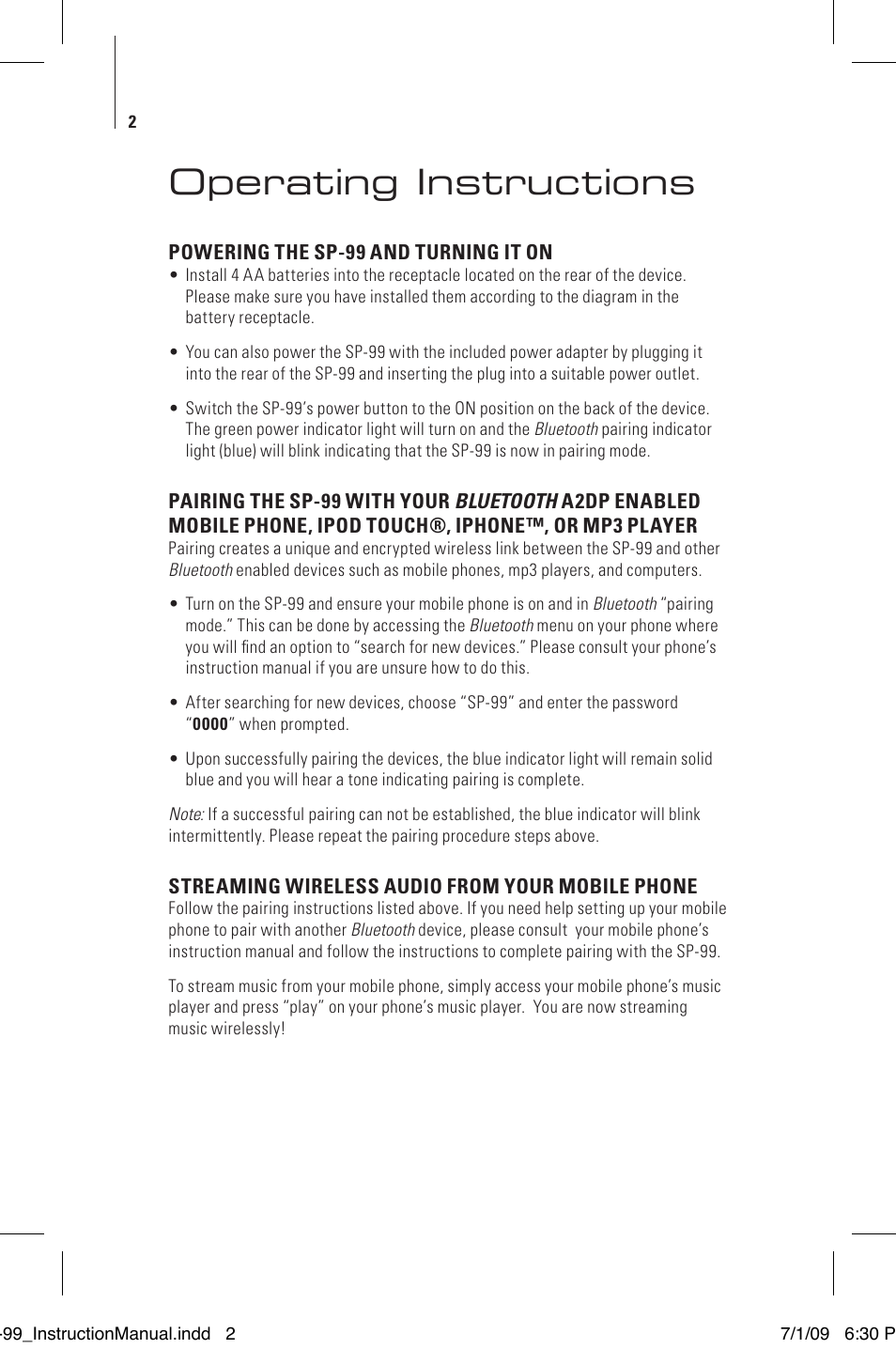 Operating instructions | Tenqa SP-99 User Manual | Page 4 / 16