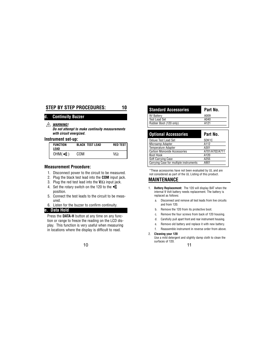 Step by step procedures: 10, Maintenance | Test Products International 120 User Manual | Page 11 / 12