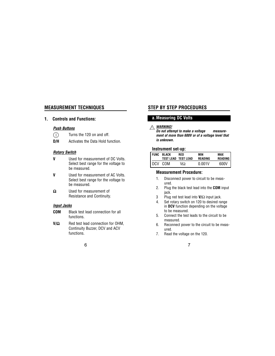Measurement techniques, Step by step procedures | Test Products International 120 User Manual | Page 7 / 12