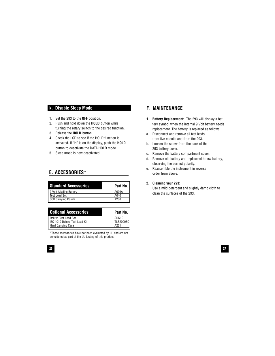 F. maintenance, E. accessories | Test Products International 293 User Manual | Page 27 / 32