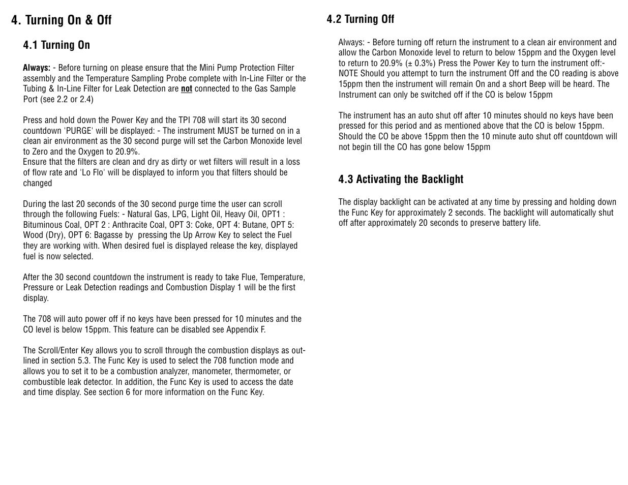 Turning on & off | Test Products International 708 User Manual | Page 10 / 36