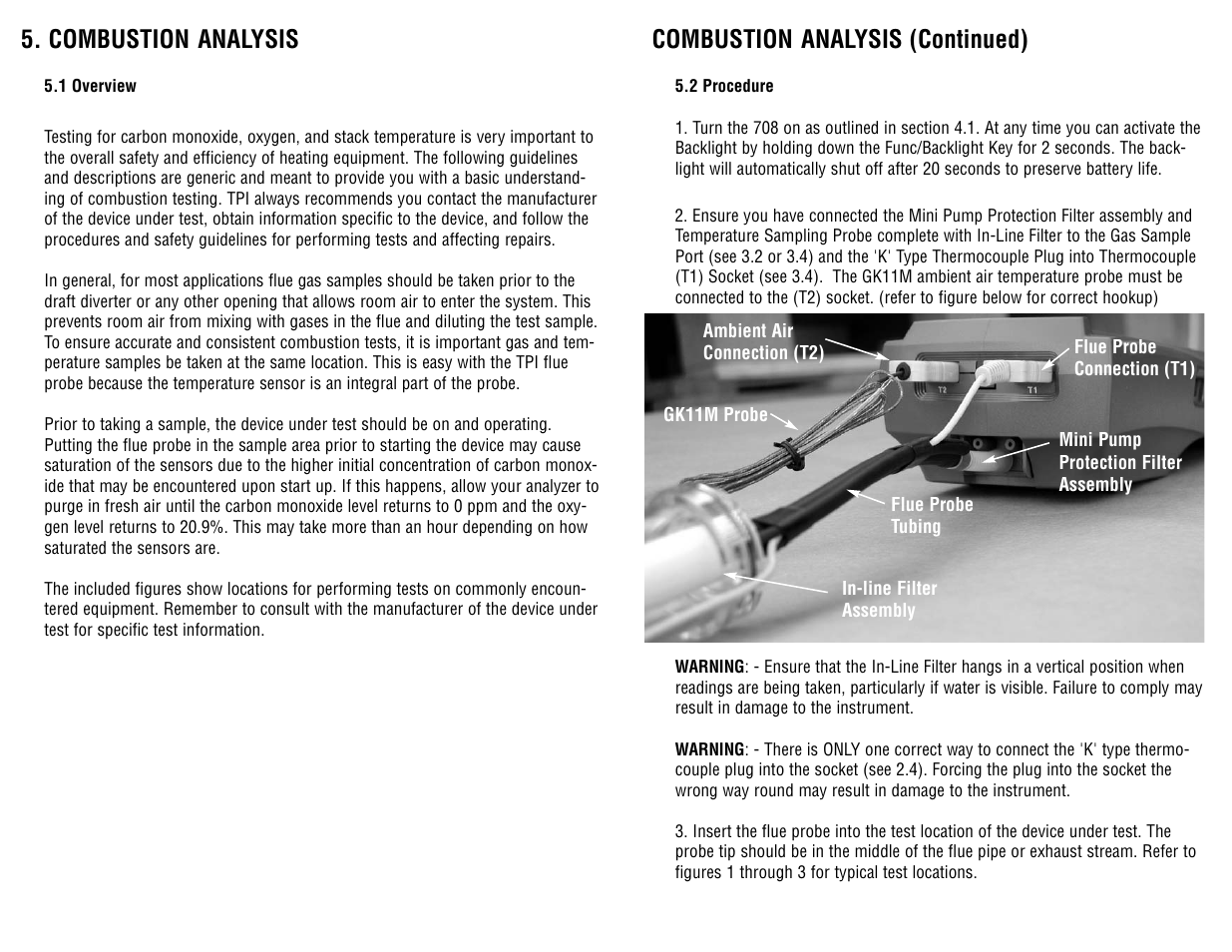 Combustion analysis (continued), Combustion analysis | Test Products International 708 User Manual | Page 13 / 36