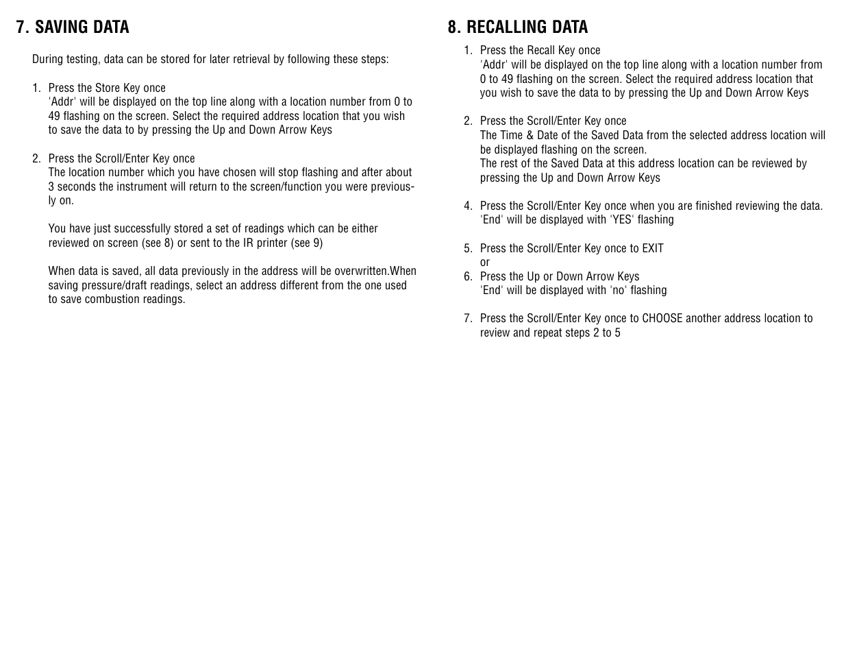 Recalling data, Saving data | Test Products International 708 User Manual | Page 23 / 36