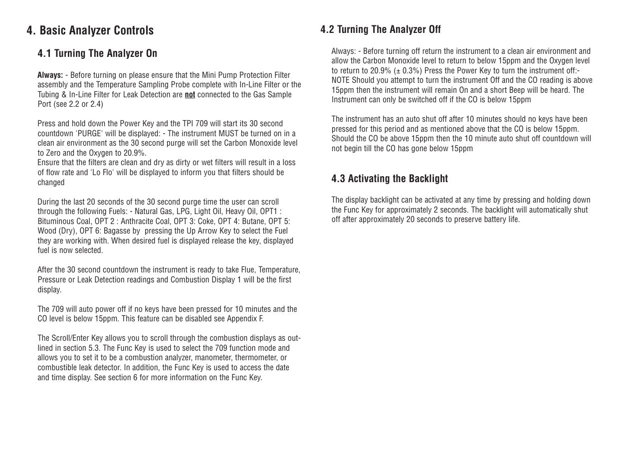 Basic analyzer controls | Test Products International 709 User Manual | Page 11 / 38