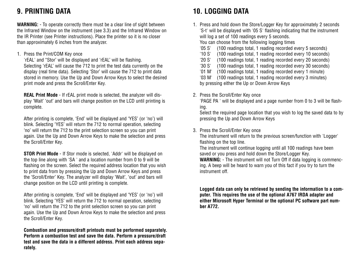 Logging data, Printing data | Test Products International 712 User Manual | Page 27 / 40