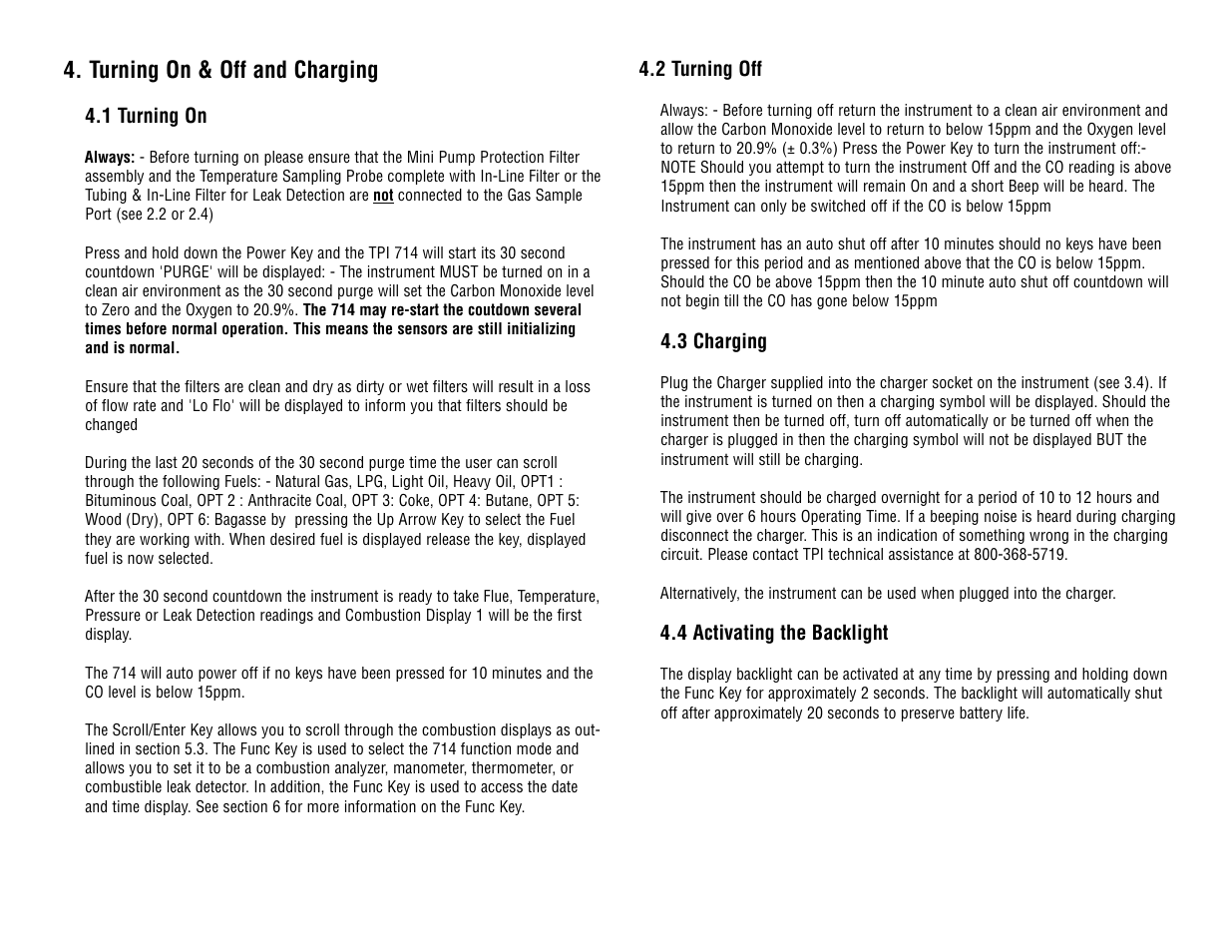 Turning on & off and charging | Test Products International 714 User Manual | Page 11 / 40