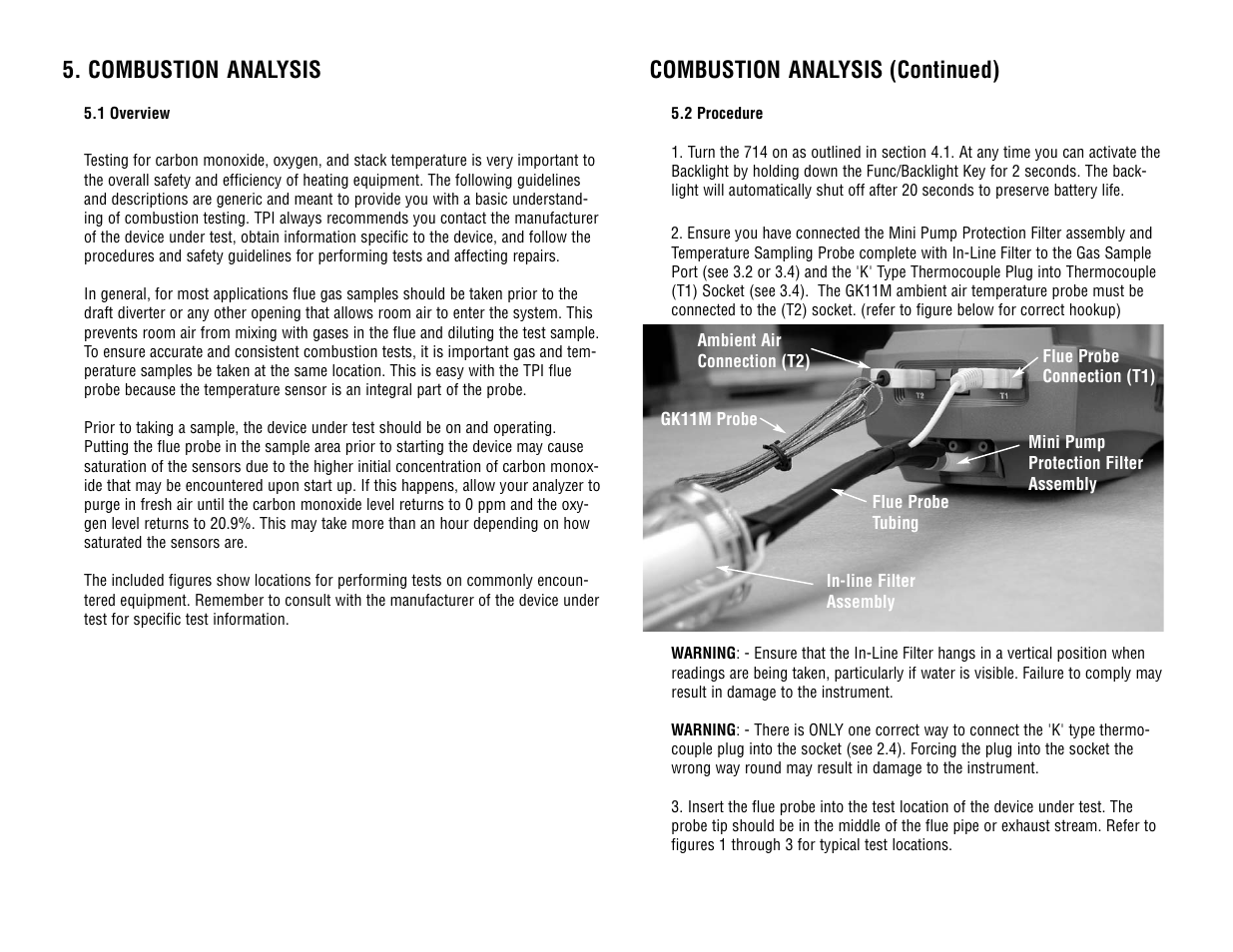 Combustion analysis (continued), Combustion analysis | Test Products International 714 User Manual | Page 13 / 40