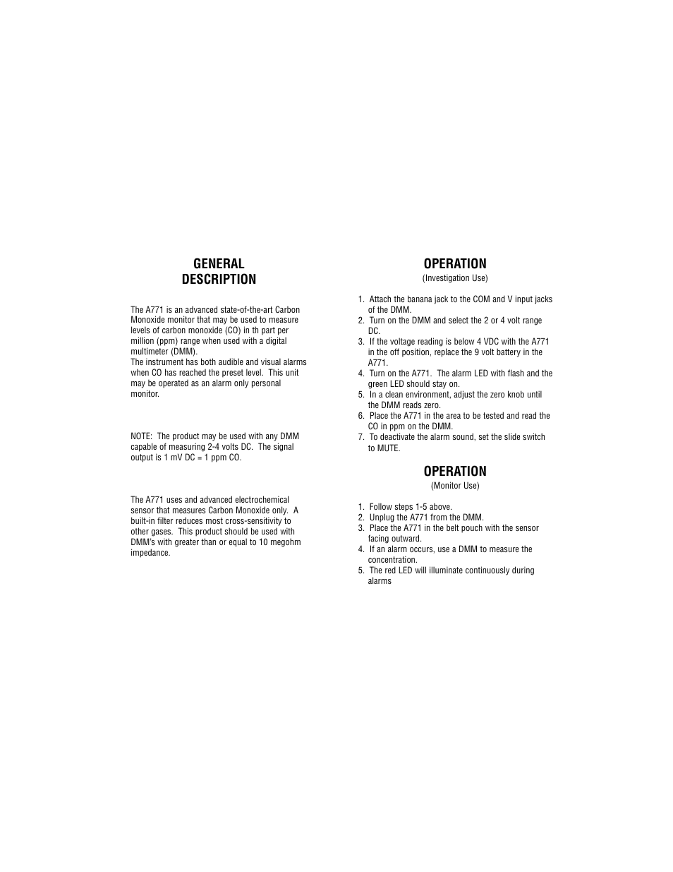 General description, Operation | Test Products International A771 User Manual | Page 3 / 5