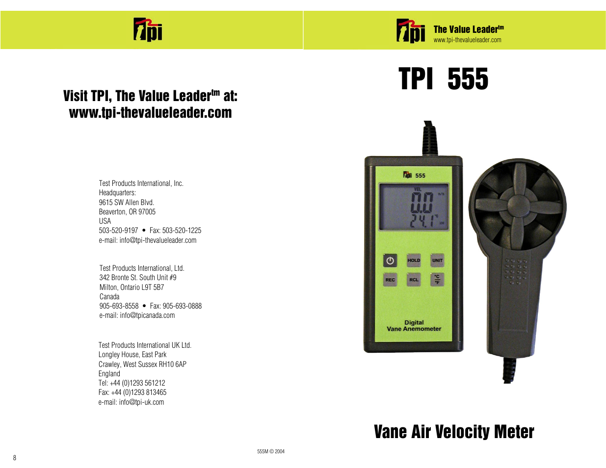 Test Products International 555c1 User Manual | 4 pages