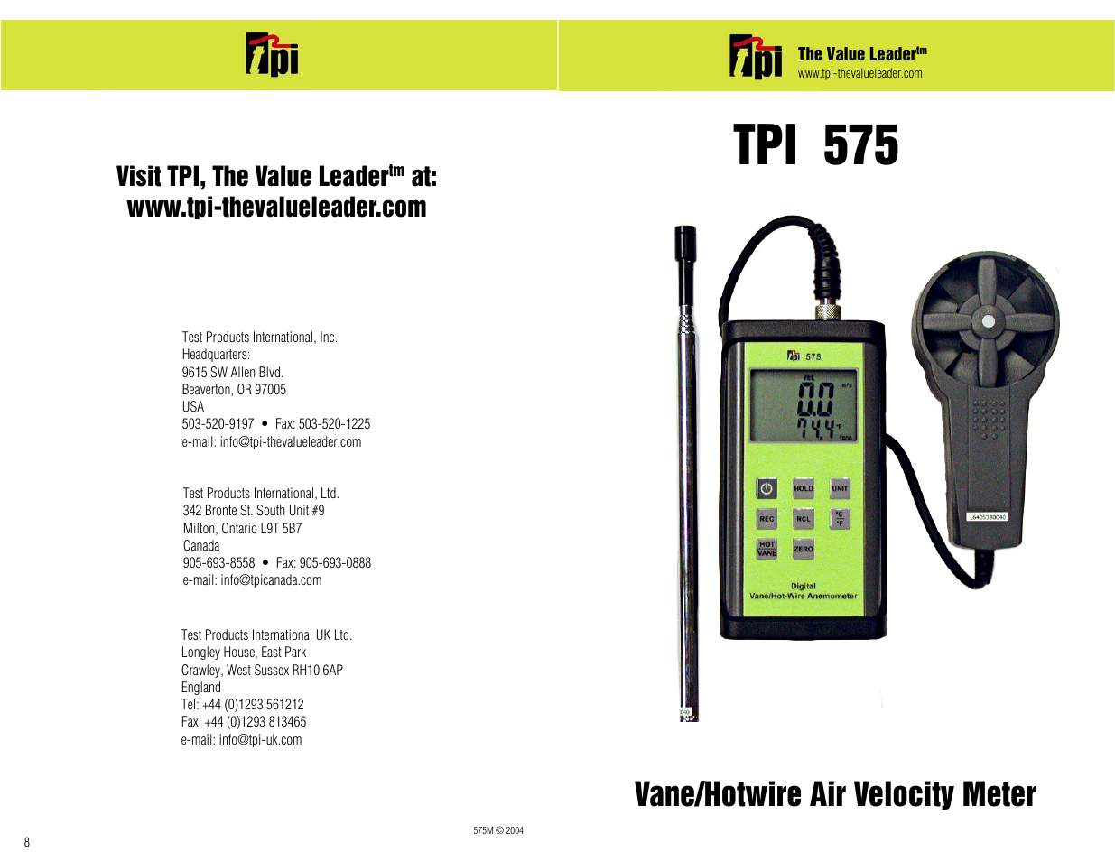 Test Products International 575C1 User Manual | 8 pages