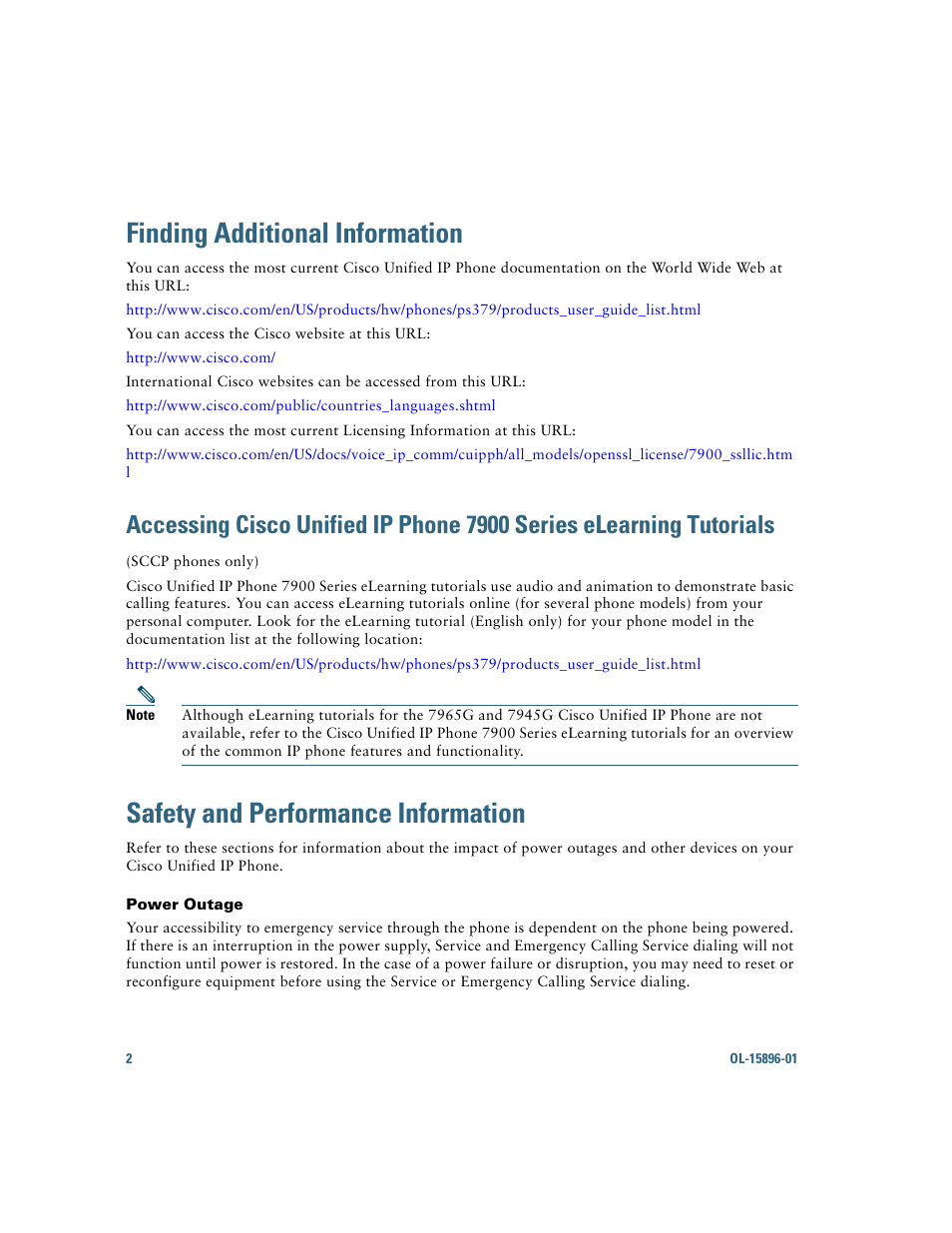 Finding additional information, Safety and performance information | Cisco IP Phone 7945G User Manual | Page 10 / 104