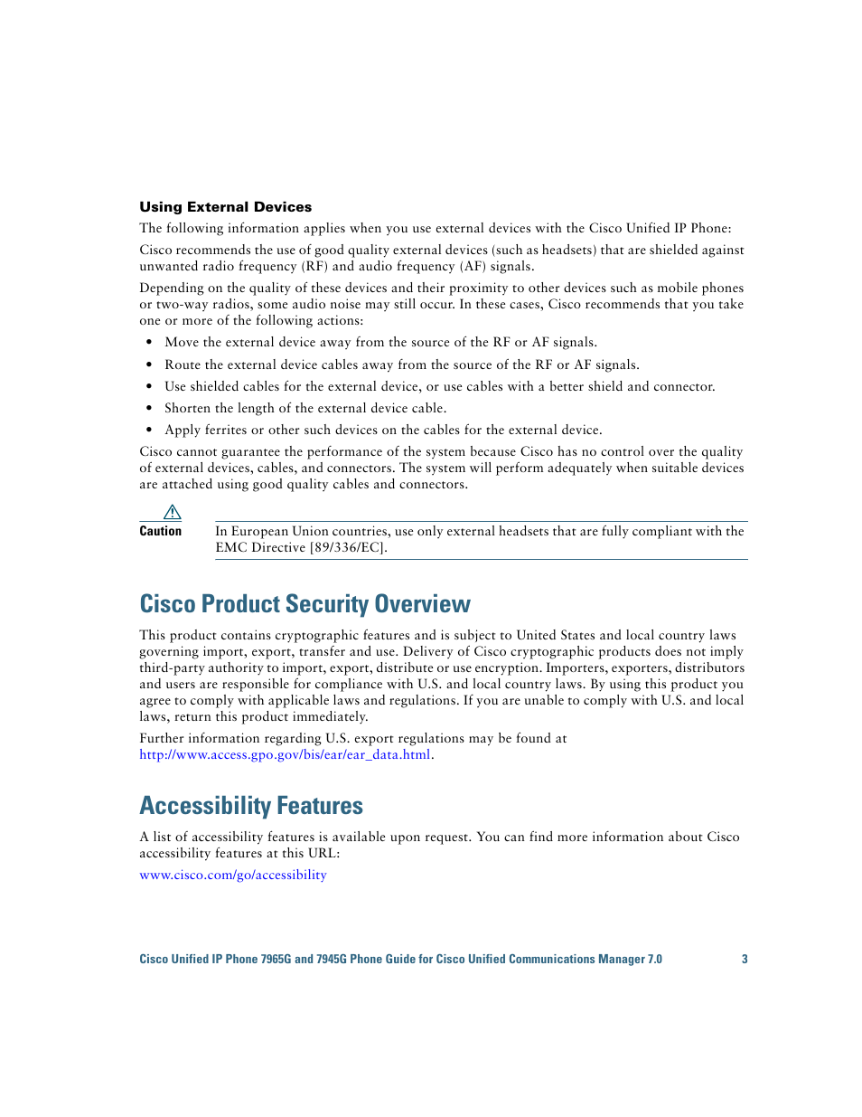 Cisco product security overview, Accessibility features | Cisco IP Phone 7945G User Manual | Page 11 / 104