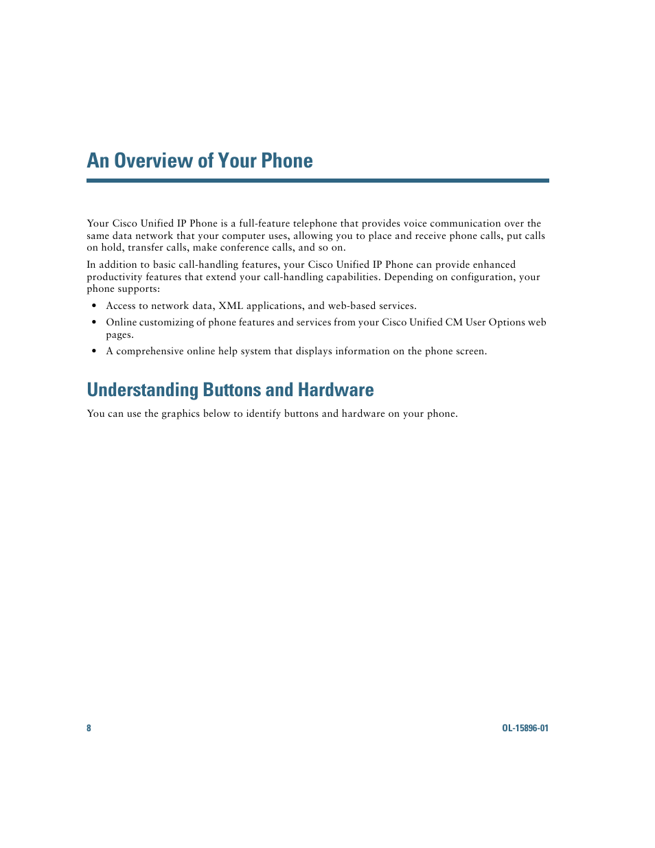 An overview of your phone, Understanding buttons and hardware | Cisco IP Phone 7945G User Manual | Page 16 / 104