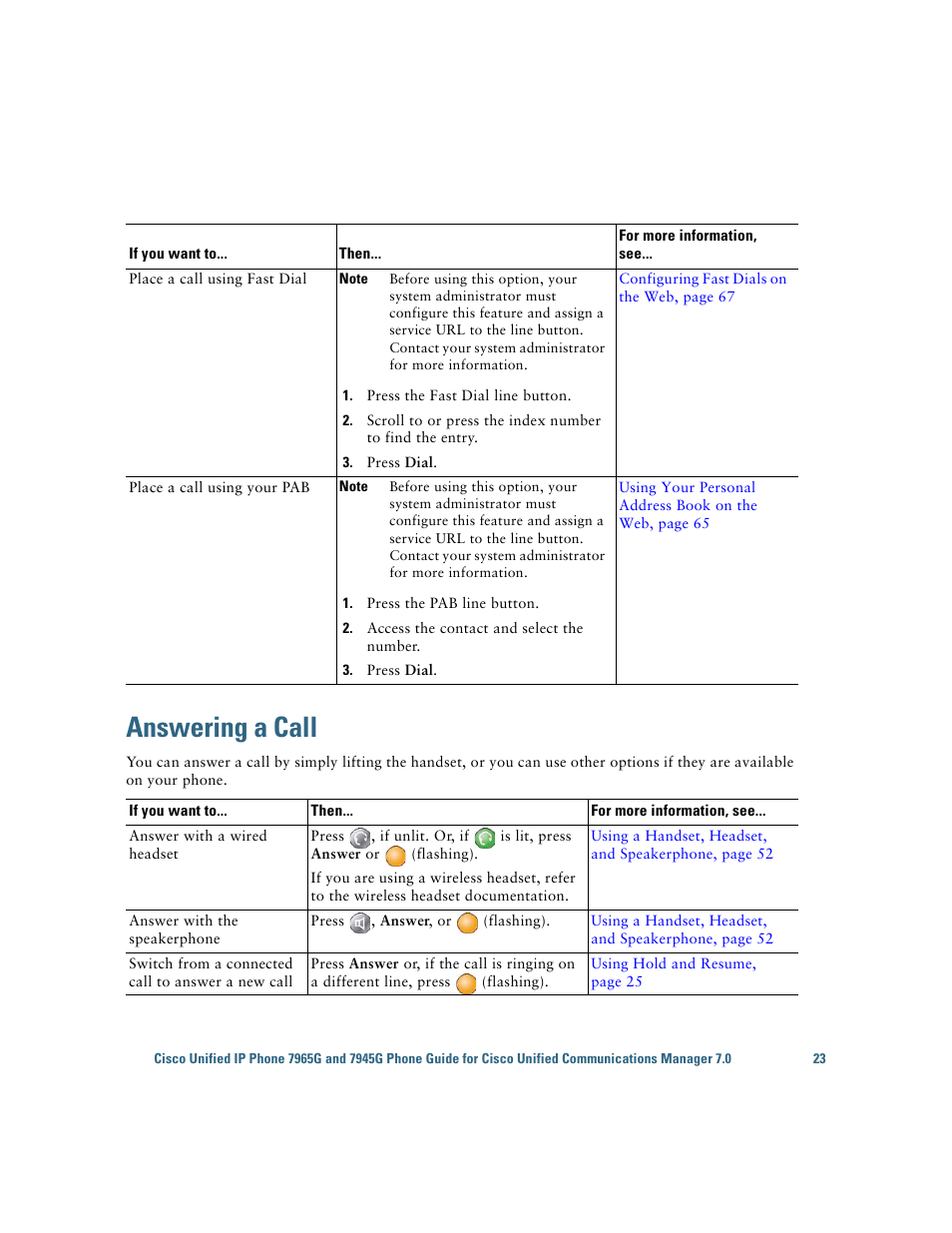 Answering a call | Cisco IP Phone 7945G User Manual | Page 31 / 104