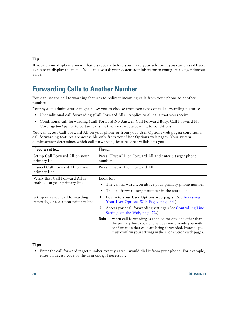 Forwarding calls to another number | Cisco IP Phone 7945G User Manual | Page 38 / 104