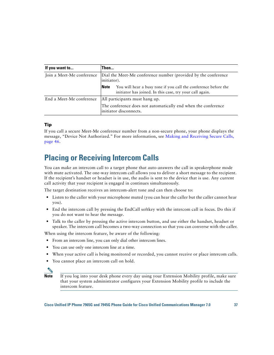 Placing or receiving intercom calls, Placing or receiving intercom, Placing or | Cisco IP Phone 7945G User Manual | Page 45 / 104
