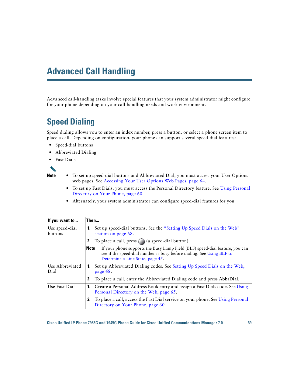 Advanced call handling, Speed dialing | Cisco IP Phone 7945G User Manual | Page 47 / 104