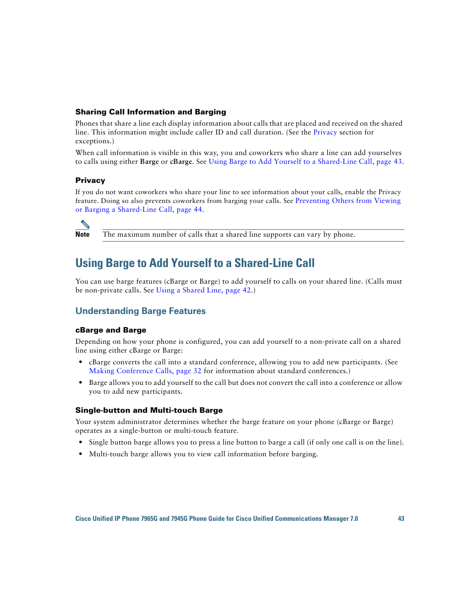 Using barge to add yourself to a shared-line call, Understanding barge features | Cisco IP Phone 7945G User Manual | Page 51 / 104