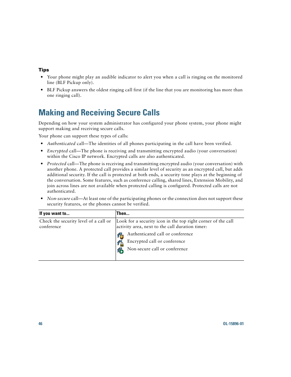 Making and receiving secure calls | Cisco IP Phone 7945G User Manual | Page 54 / 104