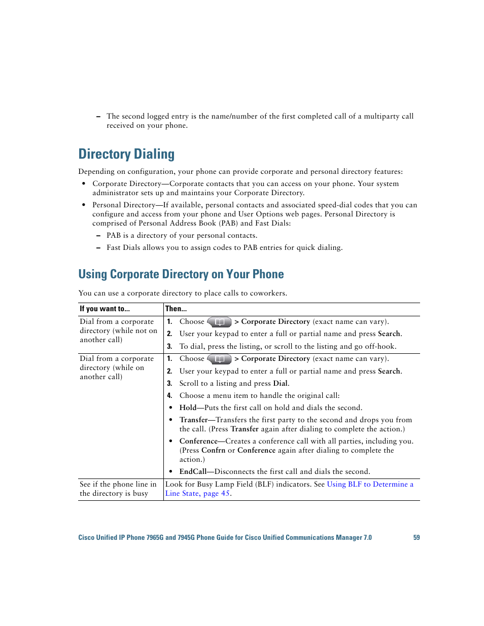 Directory dialing, Using corporate directory on your phone | Cisco IP Phone 7945G User Manual | Page 67 / 104