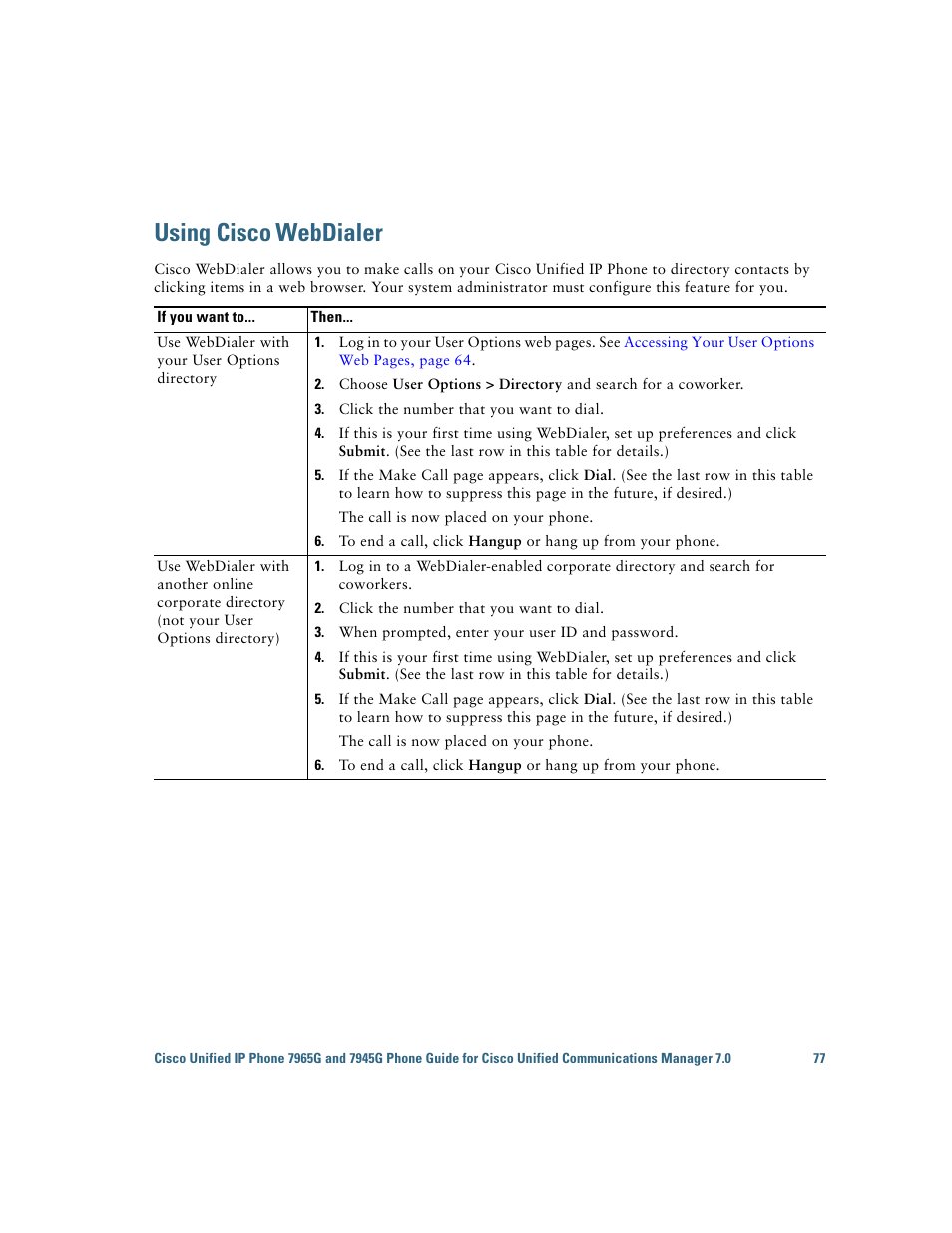 Using cisco webdialer, Using cisco, Webdialer | Cisco IP Phone 7945G User Manual | Page 85 / 104