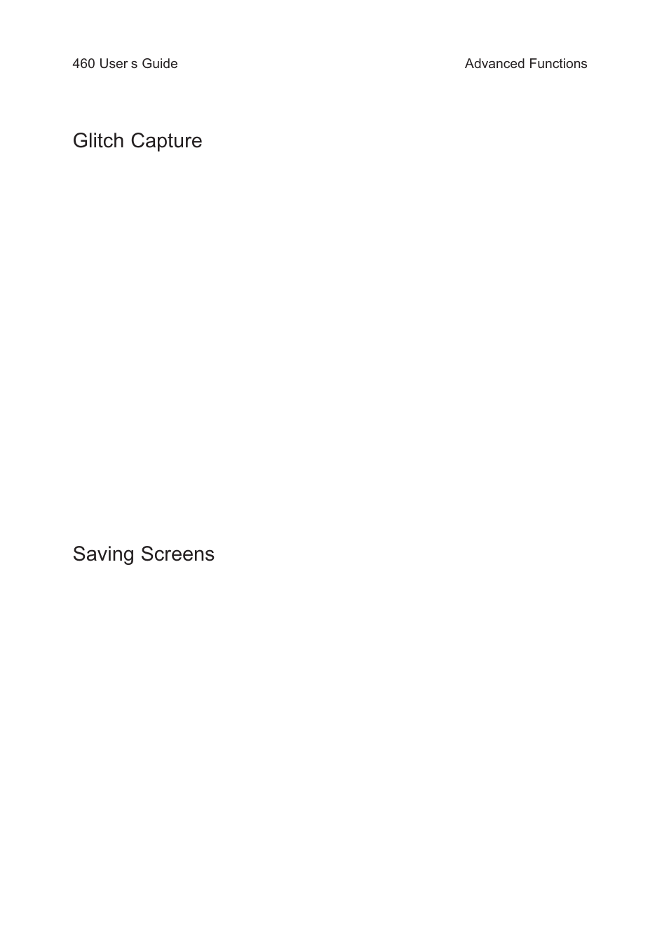 Glitch capture, Saving screens | Test Products International 460 User Manual | Page 22 / 65