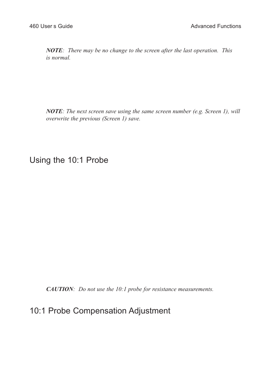 Using the 10:1 probe, 1 probe compensation adjustment | Test Products International 460 User Manual | Page 23 / 65