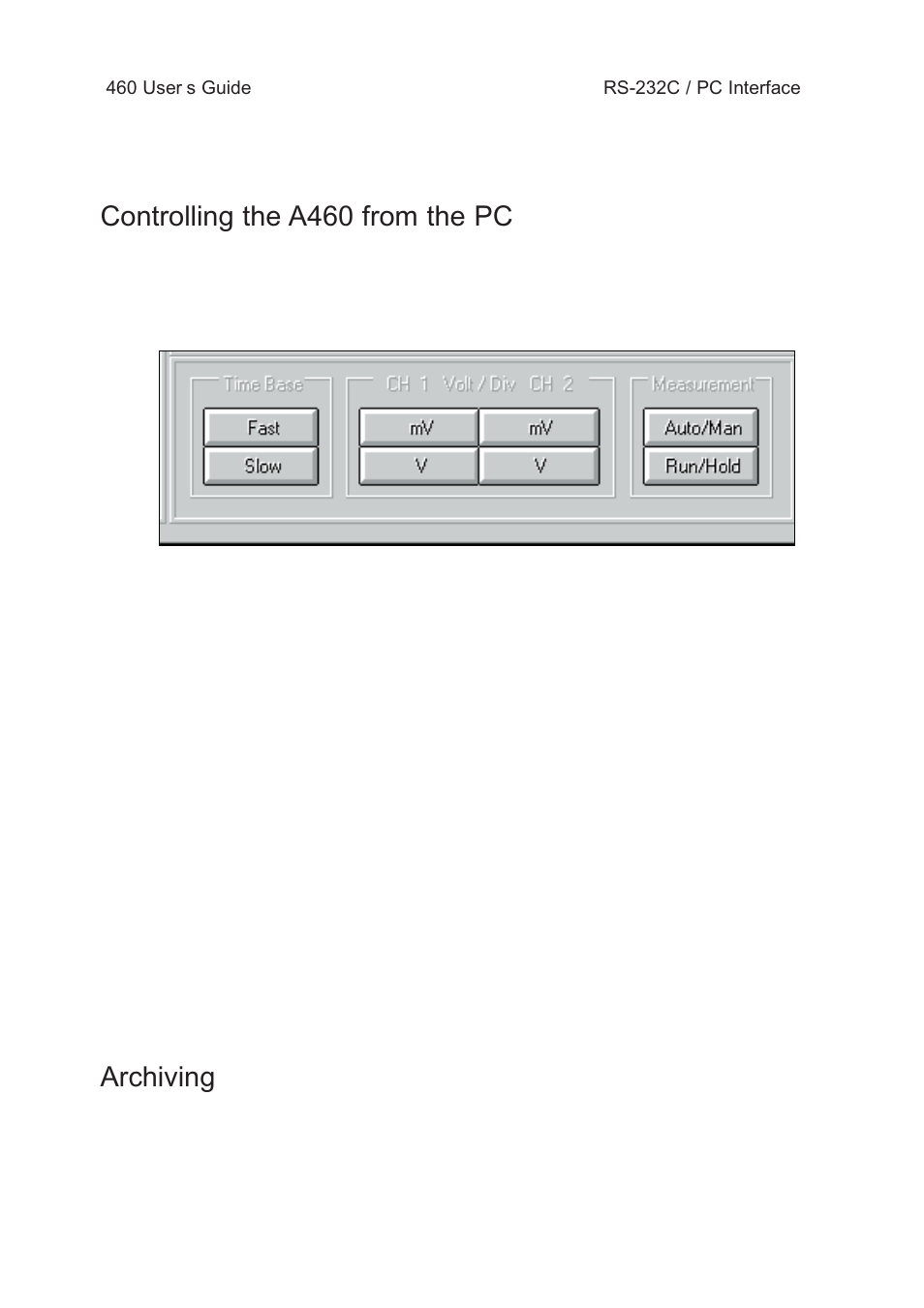 Controlling the a460 from the pc, Archiving | Test Products International 460 User Manual | Page 58 / 65