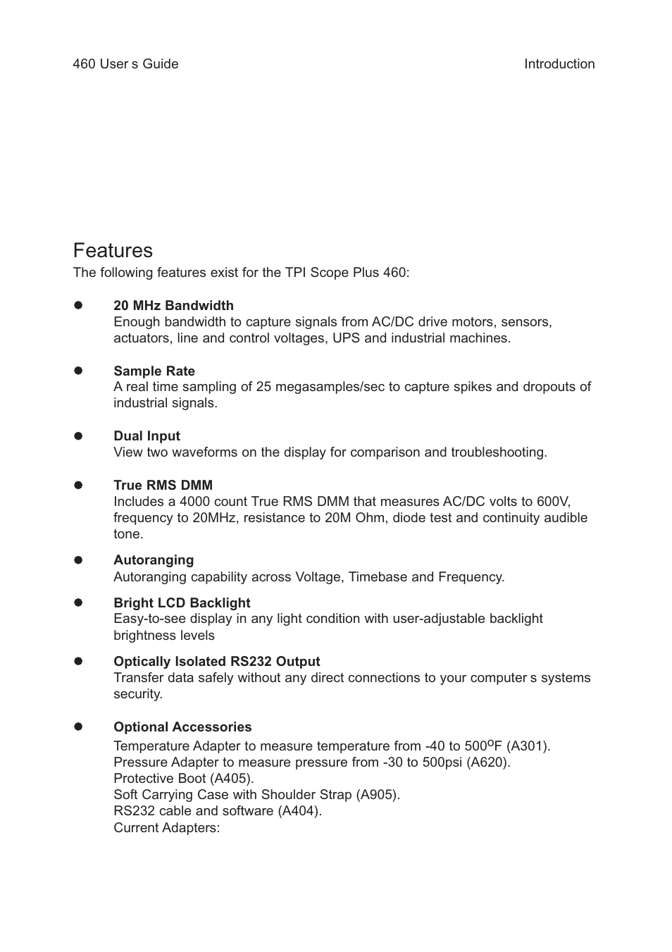Features | Test Products International 460 User Manual | Page 6 / 65