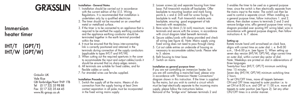 TFC Group IHT-GPT01 (24hr) & IHT-GPW01 (7day) User Manual | 2 pages