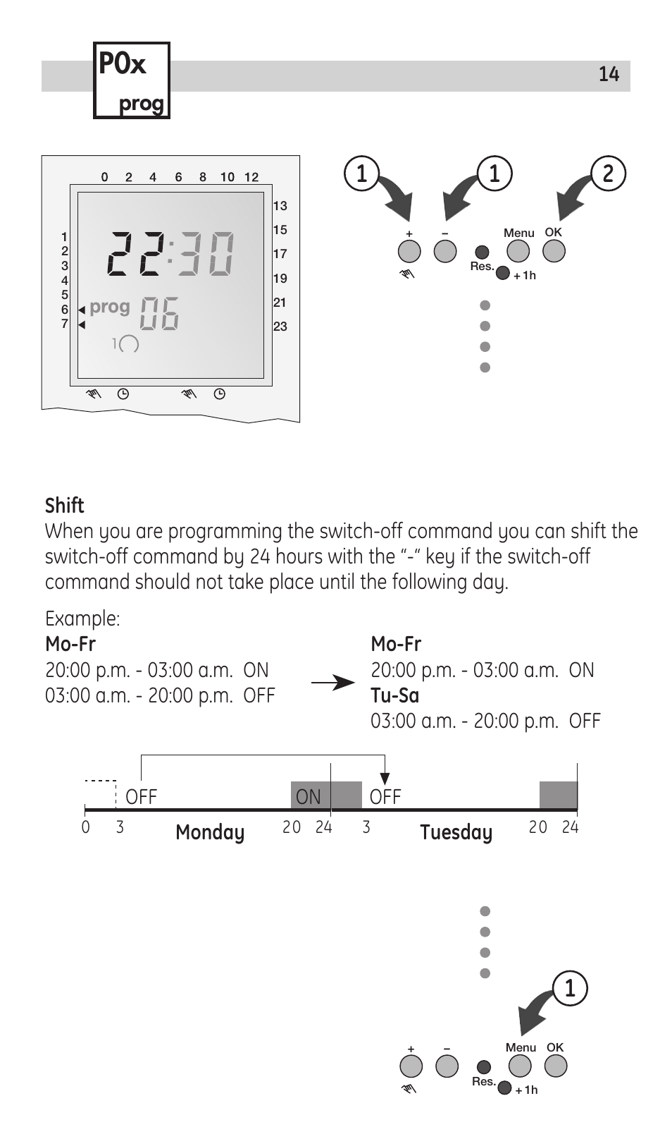 Prog 14, Monday tuesday off off | TFC Group Immersion Heater Timer Code: IHT-Digi 20 User Manual | Page 14 / 20