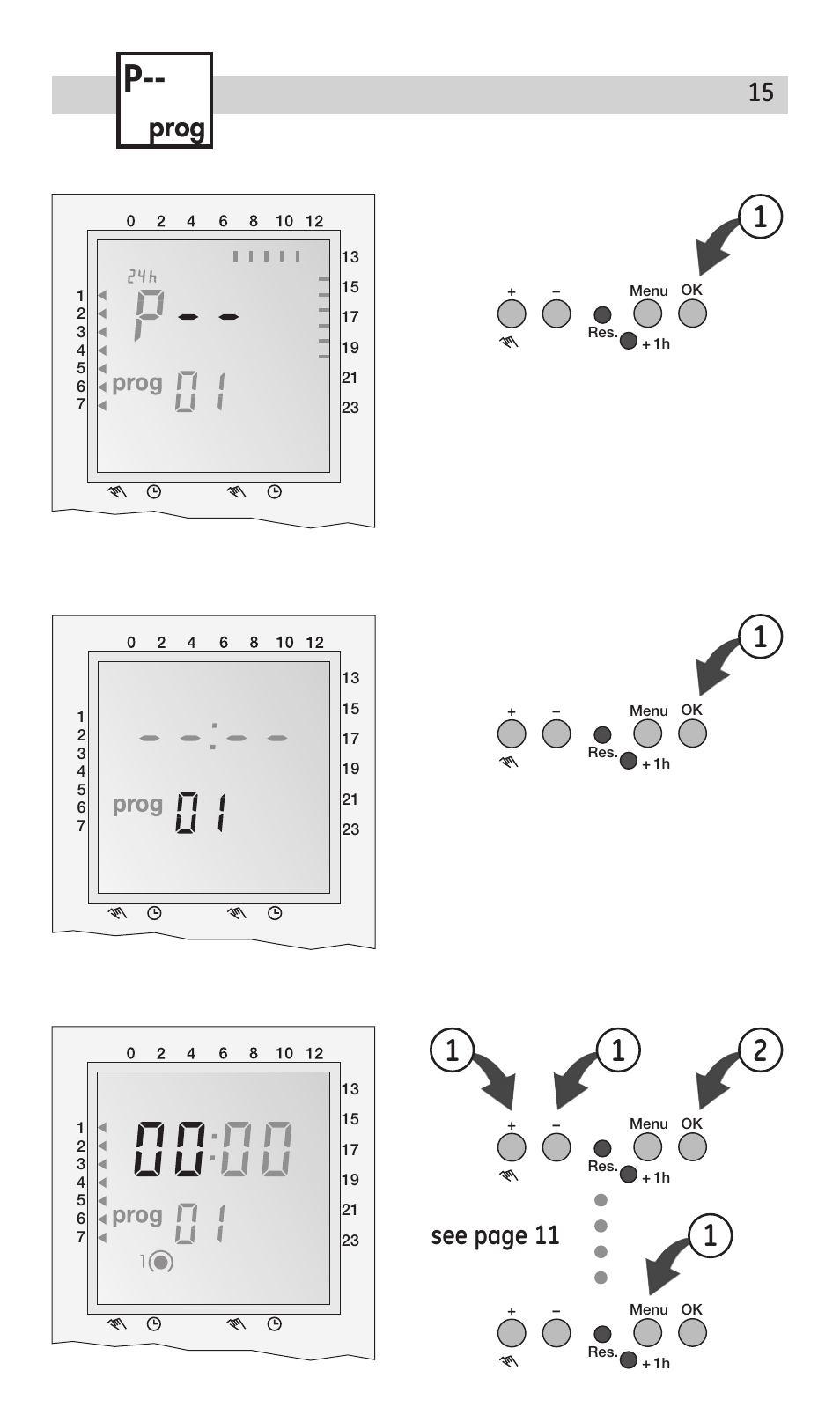 Prog 15, See page 11 | TFC Group Immersion Heater Timer Code: IHT-Digi 20 User Manual | Page 15 / 20