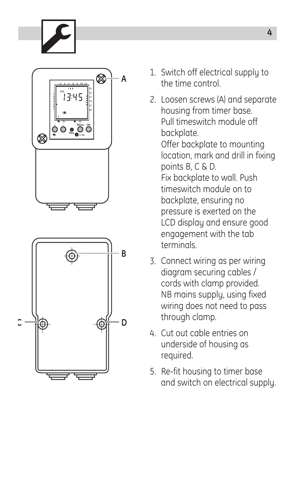 Location, mark and drill in fixing | TFC Group Immersion Heater Timer Code: IHT-Digi 20 User Manual | Page 4 / 20
