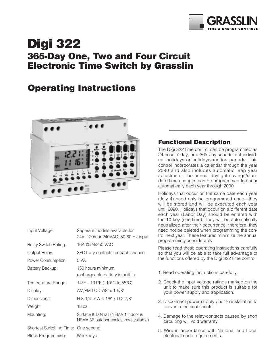 TFC Group V86/1,2,3,4 Digi 322 User Manual | 8 pages